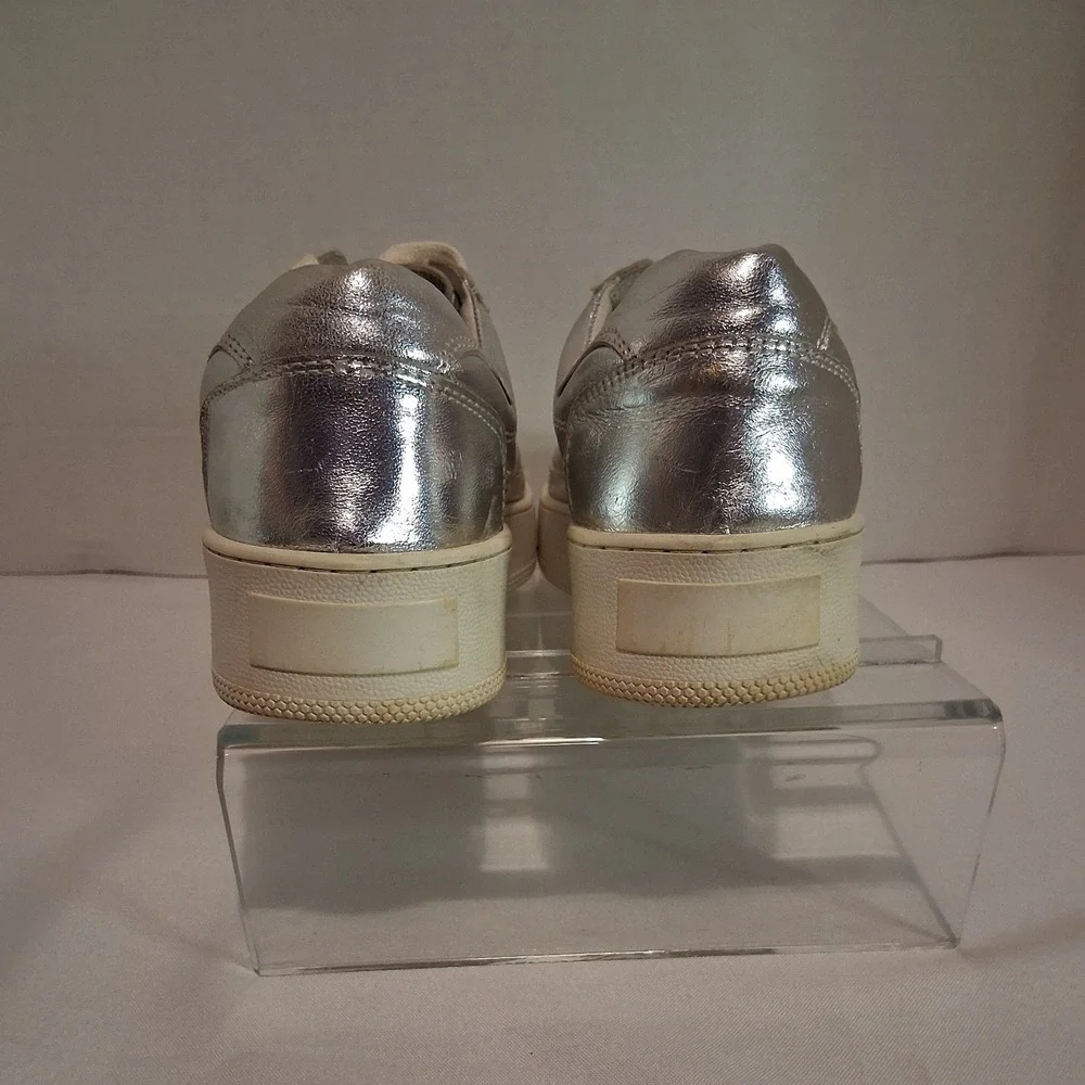 Free People US 7 EU 38 Silver Metallic Platform Leather Sneakers Shoes Women's